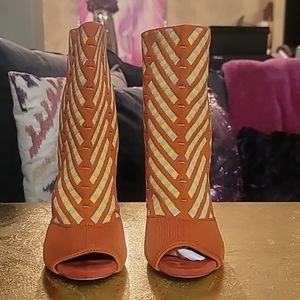 burnt organgish color open toe bootie heels